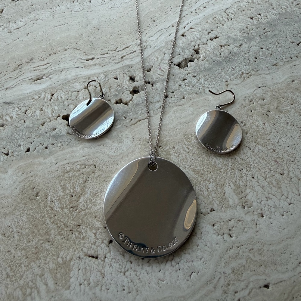 Tiffany & Co. Silver Notes disk Necklace and earrings Set